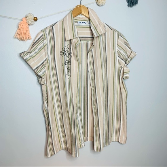 VINTAGE y2k striped button up embroidered popover - Picture 4 of 9
